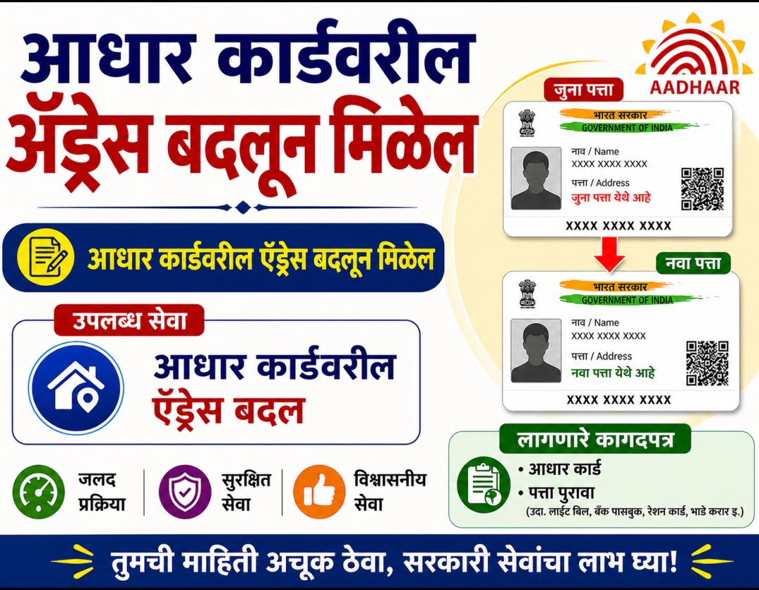 आधार कार्ड ऍड्रेस बदलून मिळेल